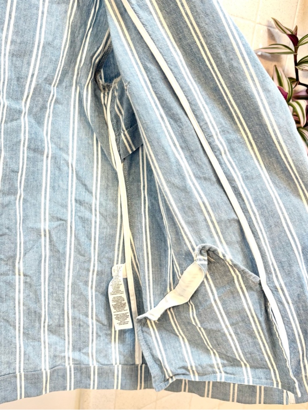 Chico's Blue White Size 1 Medium Striped Blazer Chambray Washable Cotton Stretch - Picture 9 of 12